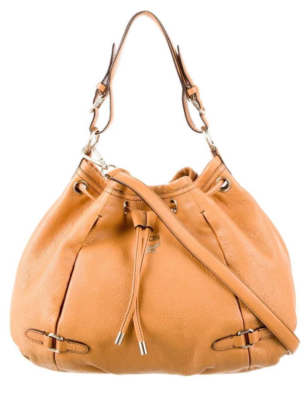 Authentic MCM Heritage Leather Drawstring Bucket Bag - Cognac Tan